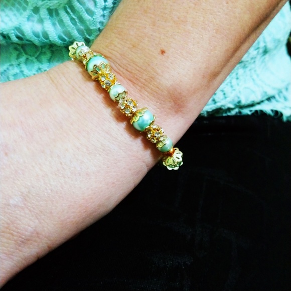 Blue and Gold Glass Pearl Wedding Jewelry Set - Picture 6 of 8